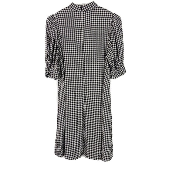 GANNI Gingham Crepe Mini Dress Mock Neck Black White EU Size 38 US Size 6 EUC - Picture 9 of 14